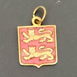 Vintage RARE Stamped Red Enameled Travel Shield Charm Pendant 3/8" x 1/2"